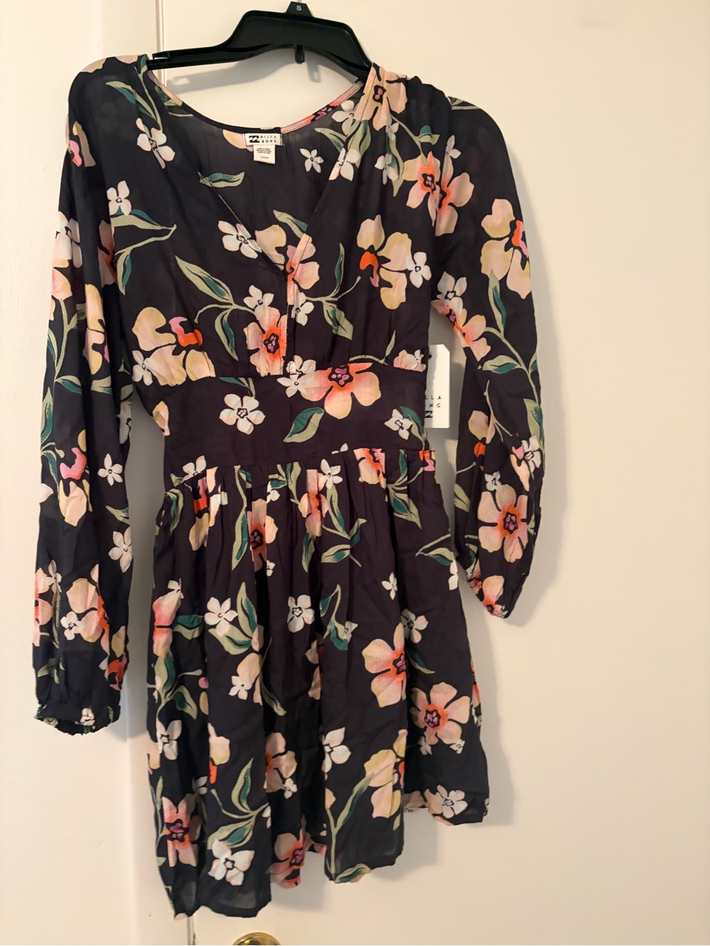 Billabong Night Bloom Mini Floral Long-Sleeve Dress NWT Size Small